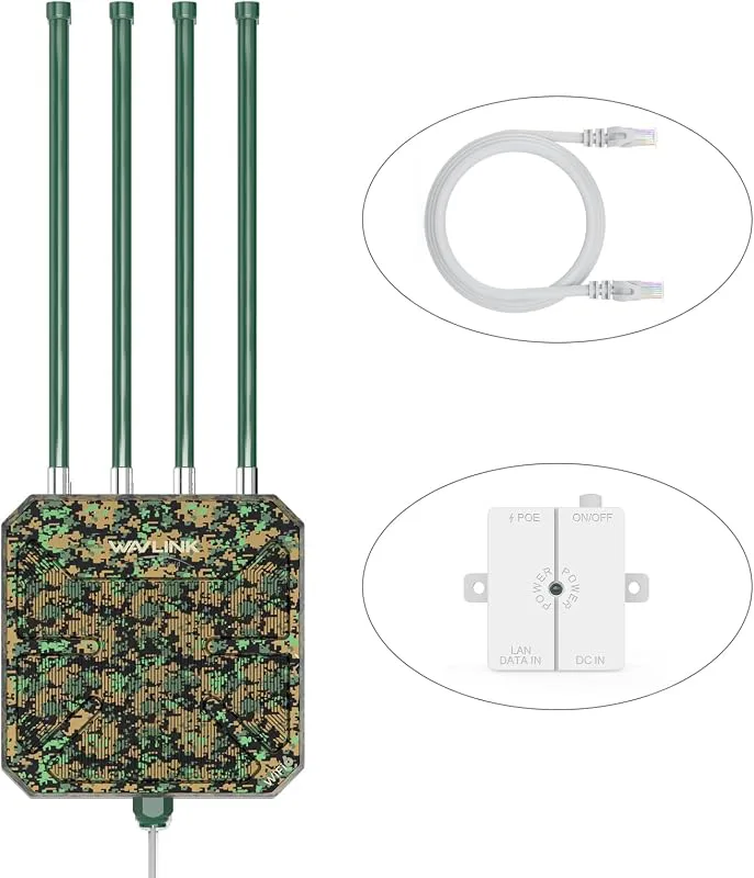 WAVLINK AX3000 utomhus WiFi 6 förlängare lång räckvidd, WiFi 6 utomhus trådlös åtkomstpunkt, support Active PoE, 4 x 8 dBi antenner, utomhus WiFi-lösn