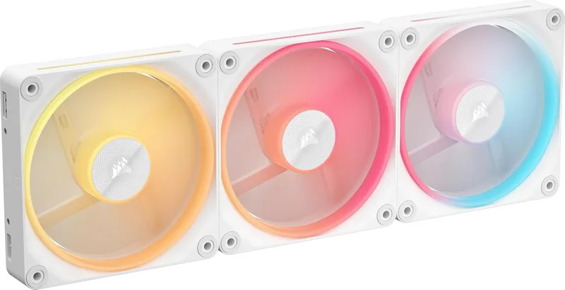 CORSAIR iCUE LINK LX120-R RGB 120mm Omvända PWM-Fläktar, Startsats – Trepack – Låg Ljudnivå, Välvda Magnetiska Lager, Dubbla Ljusslingor, QuikTurn-Skruvar, Läget Zero RPM – Vit