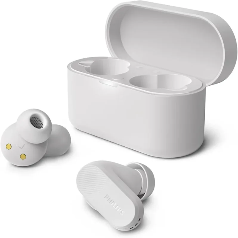 PHILIPS TAT3509WT Brusreducerande äkta trådlösa Bluetooth-hörlurar i örat – naturligt ljud, dynamisk bas, laddningsfodral i fickstorlek, tydliga samtal, perfekt för pendling och träning – vit