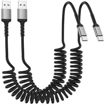 ADILIFT USB C spiralkabel, [2 stycken 0,3M-1 M] USB A till USB C-kabel kort, laddningskabel USB C snabbladdningskabel för iPhone 16/15/Plus/ProMax, Galaxy S24 Ultra S23 FE S22 S21, Google Pixel