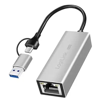 LogiLink UA0422 – USB (typ A och typ C) till RJ45 nätverksadapter 2,5 G