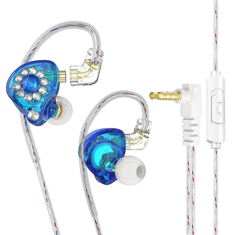 In-Ear-monitorhörlurar 11 mm PET-kompositmembran dynamiska hörlurar 3,5 mm blå med mikrofon