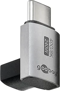 goobay USB-C adapter 240 W 40 Gbit förlängning 90° vertikal kort USB4 (kontakt till hona) / USB 4.0 Adpter 8K@60 Hz, bakåtkompatibel USB 3.1, USB 2.0/7444