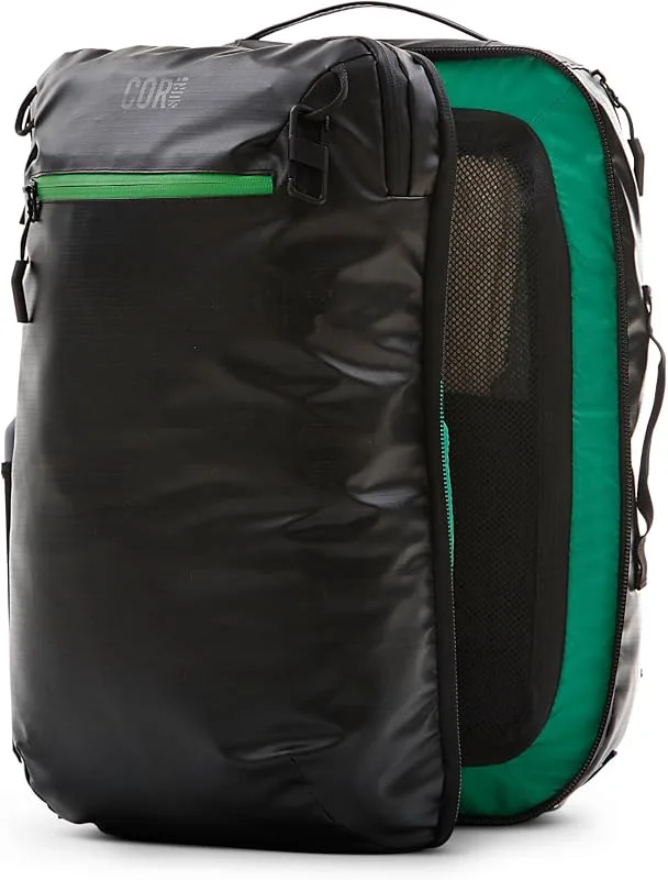 COR Surf Travel Backpack, Carry-On Backpack i en tillåten handbagage, vattentäta dragkedjor, hemliga fack, ergonomiska a