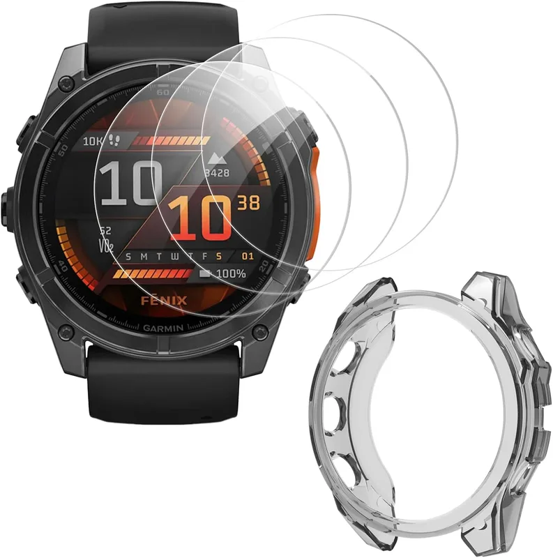 ToVioc [3 + 1 st. skyddsfilm, kompatibel med Garmin Fenix 8 47 mm, anti-reptålig, HD-klockfilm, flexibel TPU skyddsfodral med Garmin Fenix 8 47 mm – svart