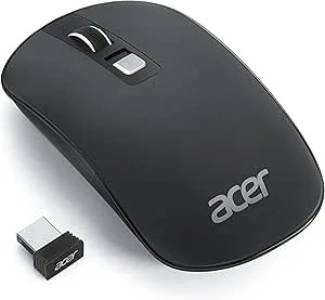 Acer Ultratunn Trådlös Mus, 2,4GHz Bärbarmus med USB-Mottagare, 800/1200/1600 Justerbar DPI Datormus med 4 Knappar, Trådlös Mus för Bärbar Dator, MacBook, PC