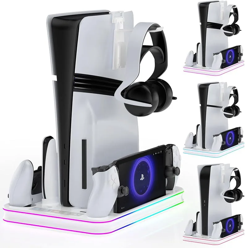 Stativ och kylstation för PS5 med RGB LED-styrenhet laddningsstation för Playstation 5