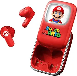 OTL Technologies SM1278 Super Mario Slider TWS hörlurar med glid-öppning belysning laddningsfodral – röd