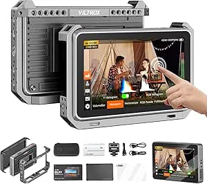 VILTROX DC-X2 Cage 6" fältmonitor för SDI-kamera 2000nits Super Bright synlig 4K extern SLR-skärm med 2200 MAh-batteri solskydd för Sony Canon Nikon