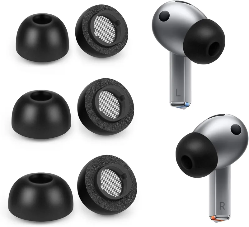 Seminer minnesskum öronspetsar för Samsung Galaxy Buds3 Pro, minnesskum öronsnäckor spetsar set med 6, 3 storlekar öronspetsar-svart