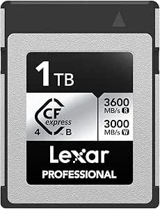 Lexar Professional CFexpress 4.0 Type B Silver Series 1TB, Tybe B-kort upp till 3600MB/s läsning, 2600MB/s skrivning, CF-kort för 8K Raw-video, CF-minneskort kompatibelt med DSLR, bakåt med XQD-kamera