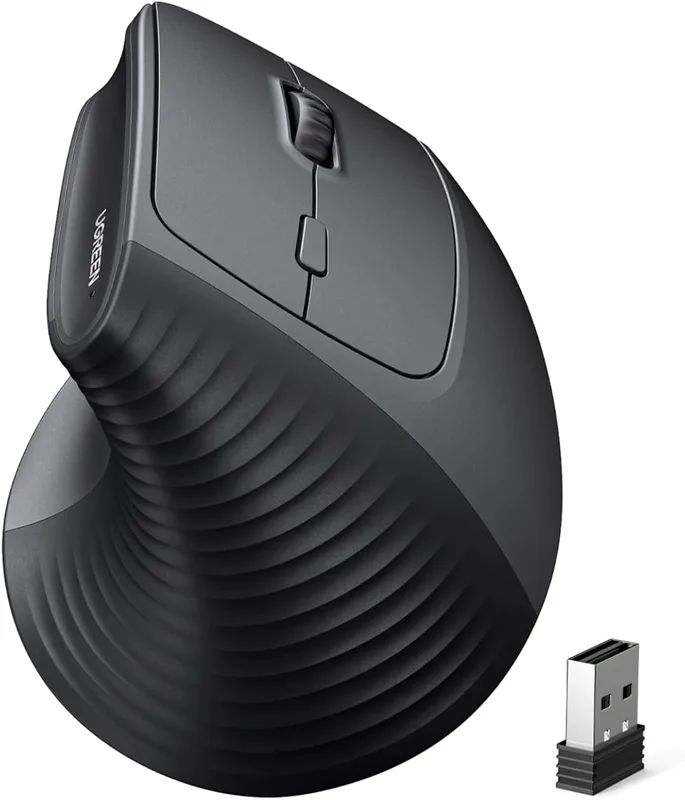UGREEN 2.4G Mus Trådlös Vertikal Ergonomisk Mus Vertikal Ergonomisk Mus Trådlös för Windows/Mac OS uzw, 1000/1600/2000/4000 DPI, 6 knappar