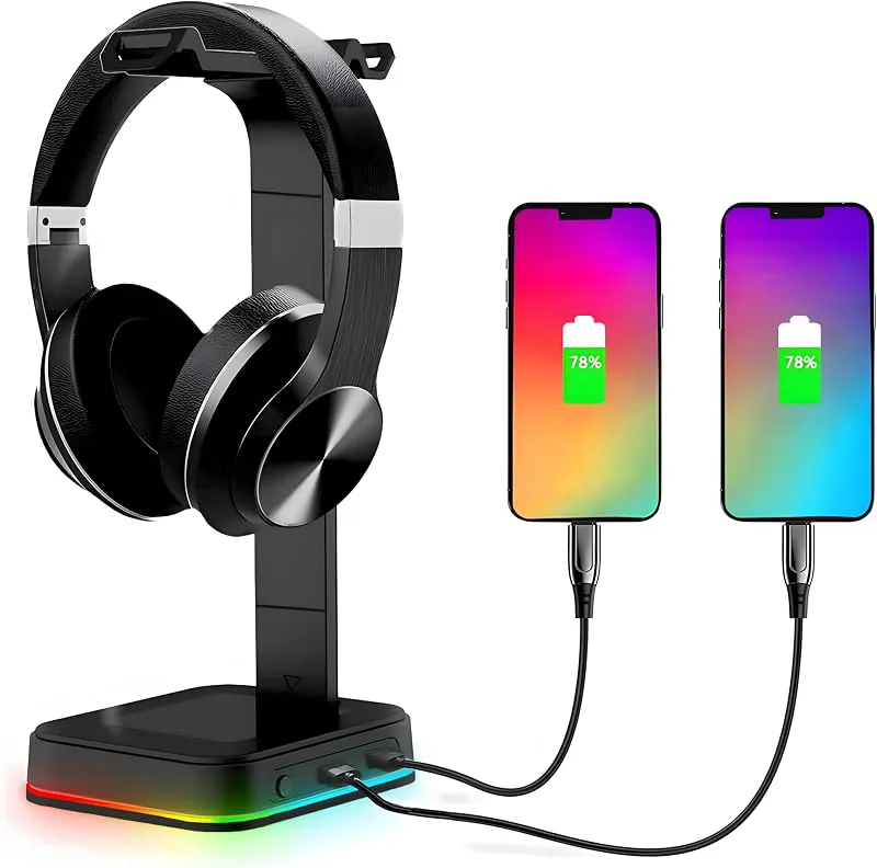 Retoo Headset Halterung Kopfhörer Ständer RGB Universal HUB USB Halter für Over Ear Kopfhörer Gaming Headset und Kopfhörerdisplay Geeignet für Tisch 1