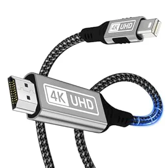 4K Mini DisplayPort till HDMI-kabel, [2K 60 Hz, 1080P@120Hz, aluminiumfodral] för Thunderbolt 1/2 (Mini DP) nylonflätad HDMI-kabel kompatibel med MacBook Air, MacBook Pro, iMac, Surface Pro, XPS 2M
