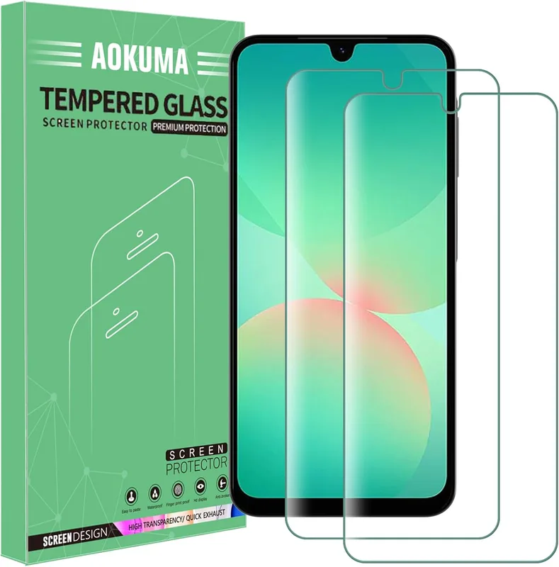 AOKUMA [2-pack för Samsung Galaxy A16/A17/A26 5G skärmskydd härdat glas, skyddsfilm av högsta kvalitet, fodralvänlig, okrossbar, stötsäker, repsäker, oljesäker