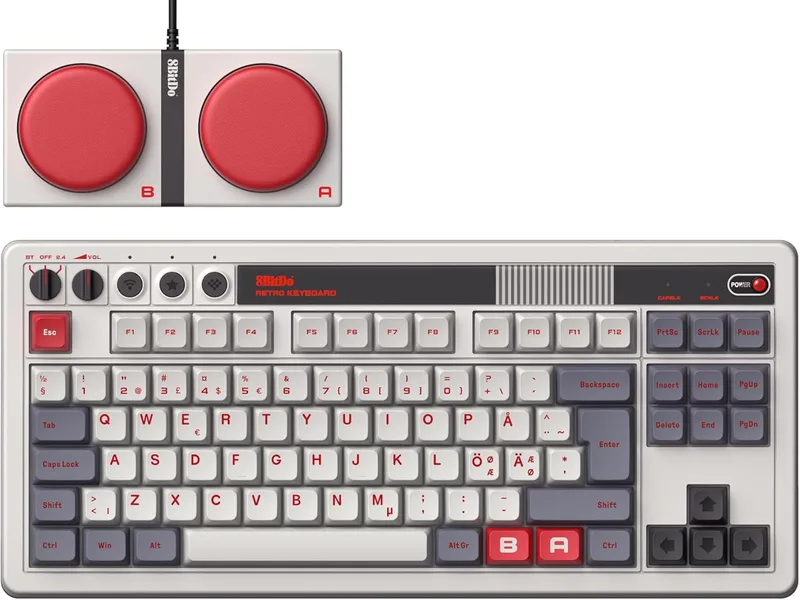 8Bitdo Retro Mechanical Keyboard, Bluetooth/2.4G/USB-C Hot Swappable Gaming Keyboard with 87 Keys, Dual Super Programmable Buttons for Windows and Android