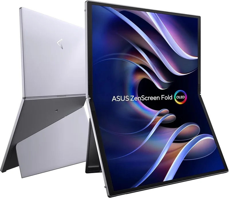 ASUS ZenScreen Fold MQ17QH 17.3-Inch Laptop, Quad HD OLED (2560x1920), HDMI, Two USB-C, Built-in Folding Stand, 100% DCI-P3, Silver