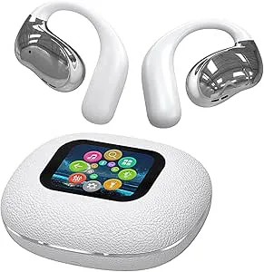 TWS Trådlös Bluetooth smart pekskärm ultraöppna öronproppar med öronkrokar över öronknoppar sporthörlurar med skärm på fodral luftledning pekskärm Bluetooth-hörlurar för gym arbete löpning