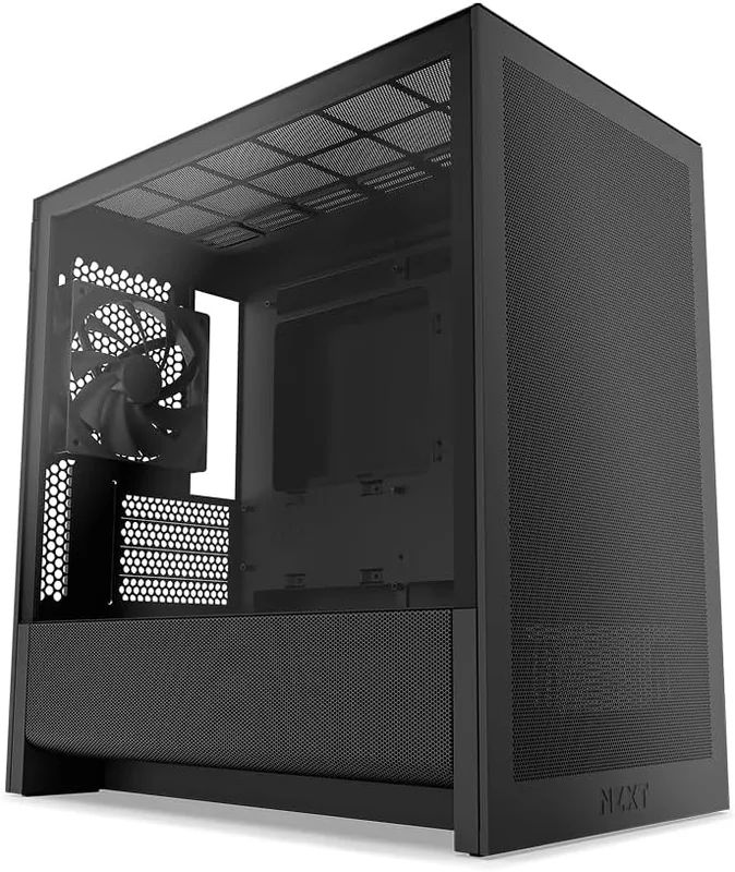 NZXT H3 Flow – Micro-ATX PC-chassi – Optimerad luftflöde – Inkluderar 1 x 120mm bakre fläkt – Stödjer fullstora GPU:er – Passar 280mm främre, 240mm övre radiator – Bakanslutningsmoderkort – Svart