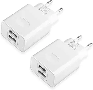 2-Pack 12W USB-Laddare, 5V2.4A 2-Ports Strömadapter