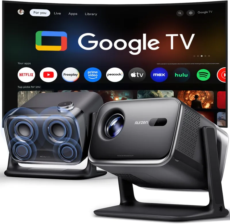 Aurzen BOOM mini Google TV Smart projektor med WiFi och Bluetooth