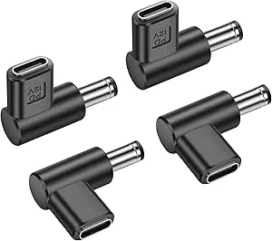 PNGKNYOCN 12 V USB C till DC 5,5 x 2,1 mm omvandlare, 90 graders DC 5,5 x 2,1 mm hane till USB C hona PD emulator utlösare adapter, för kamera, router, LED-ljus (4-pack)