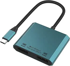 USB C till Dual DisplayPort-adapter, Dual DP-splitter för dubbla 4K-skärmar 60 Hz, MST Multi-Monitor Hub, kompatibel med MacBook Pro/Air, Surface, Dell, Galaxy, Chromebook (2 i 1)