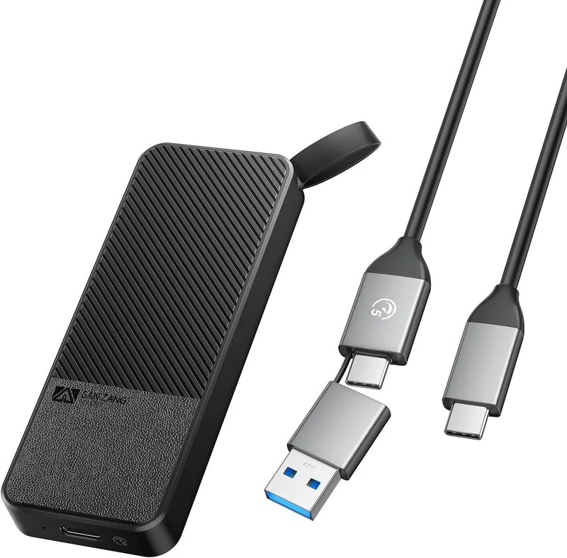 SAN ZANG MASTER Portable SSD 2 TB, USB 3.2 Gen2 Portable SSD, med USB-C-kabel, 560 MB/s läsning, 520 MB/s skrivning, tillförlitligt minne för bärbar dator, USB-C smartphone med mera, svart