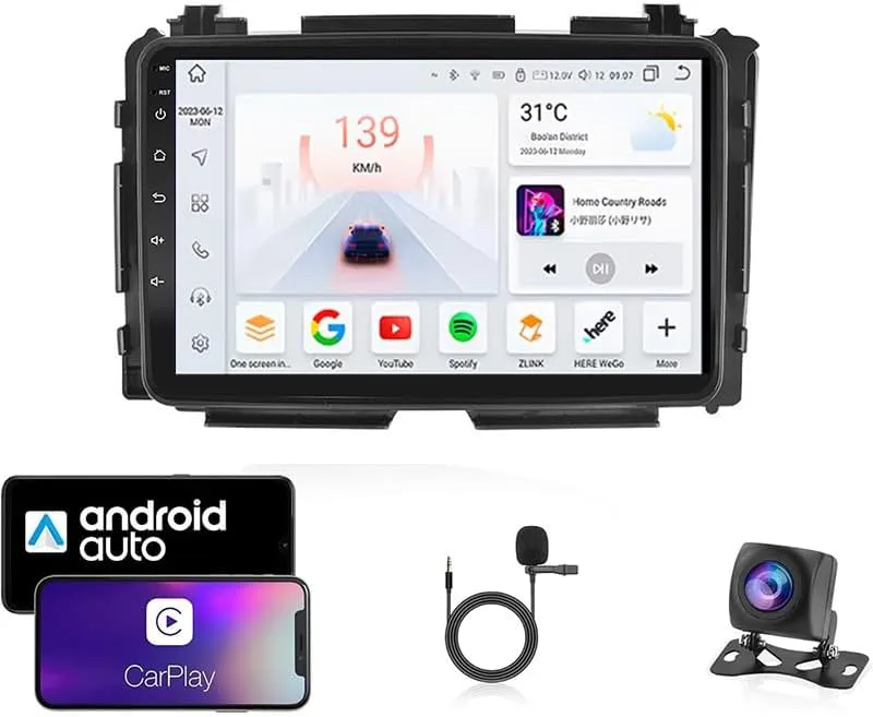 9 tums bilradio kompatibel för Honda Vezel 2015-2017 med GPS-navigering CarPlay Android Car Eight-Core 4G Bluetooth WiFi MirrorLink Rattfjärrkontroll(T2 4 Core Wifi 2G+32G)