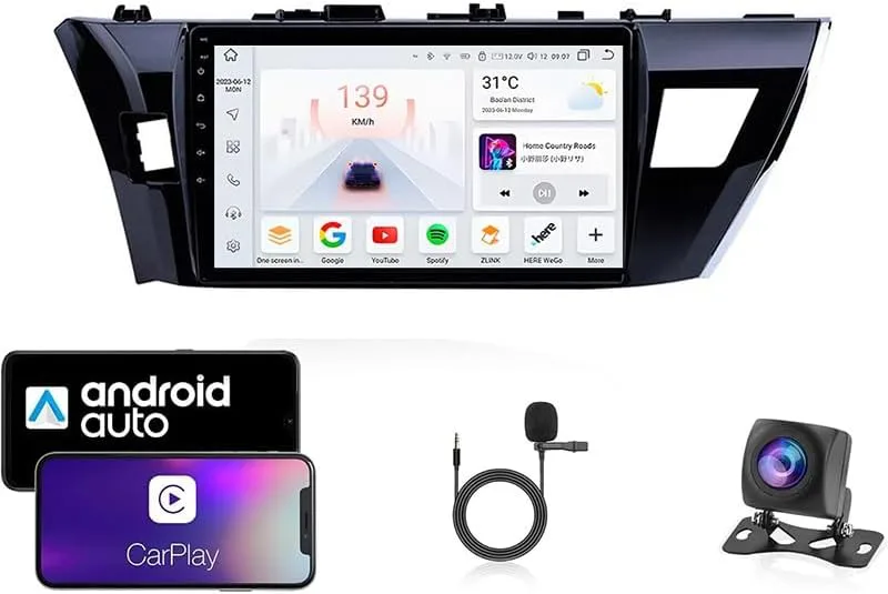9 tums bilradio kompatibel för Toyota Corolla 2014-2016 med GPS-navigering CarPlay Android Car Eight-Core 4G Bluetooth WiFi MirrorLink Rattfjärrkontroll(T5 8 Core 4G+Wifi 6G+128G)