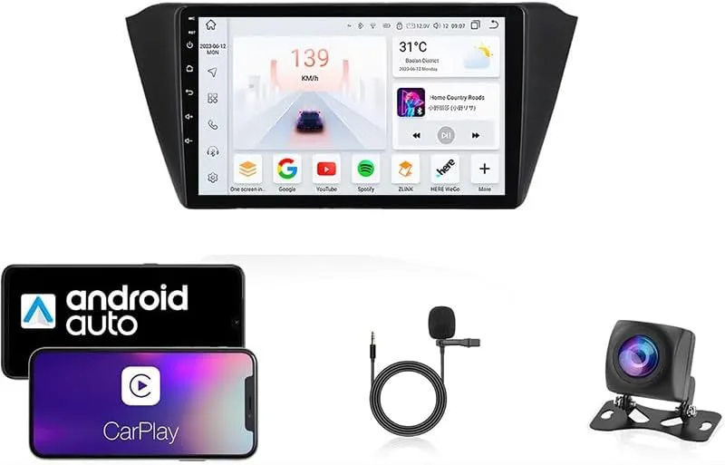 9 tums bilradio kompatibel för Skoda Fabia 2015-2019 med GPS-navigering CarPlay Android Car Eight-Core 4G Bluetooth WiFi MirrorLink Rattfjärrkontroll(T2 4 Core Wifi 2G+32G)