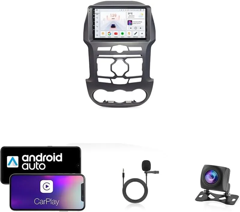 9 tums bilradio kompatibel för Ford Ranger 3 2011-2015 med GPS-navigering CarPlay Android Car Eight-Core 4G Bluetooth WiFi MirrorLink Rattfjärrkontroll(T1 4 Core Wifi 1G+16G)