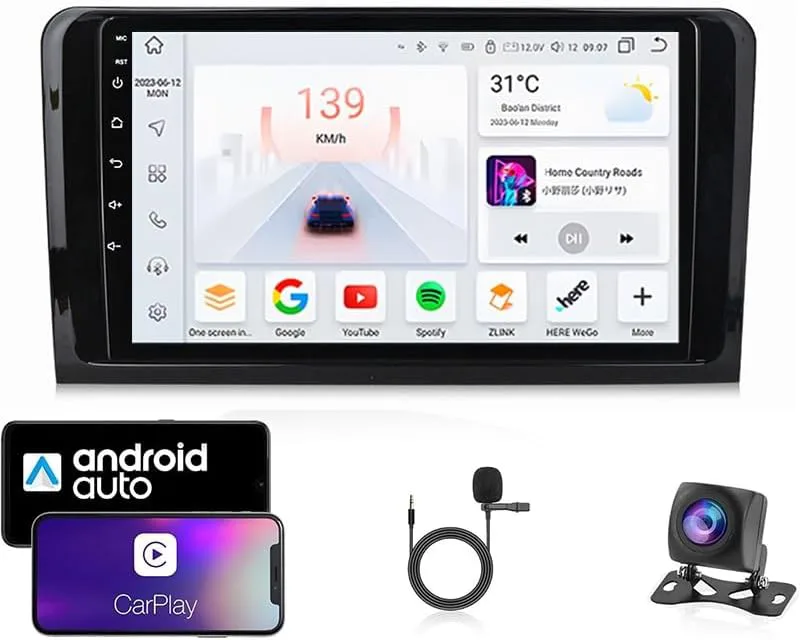 9 tums bilradio kompatibel för Mercedes Benz W164 ML GL 2005-2012 med GPS-navigering CarPlay Android Car Eight-Core 4G Bluetooth WiFi MirrorLink Rattfjärrkontroll(T6 8 Core 4G+Wifi 8G+128G)