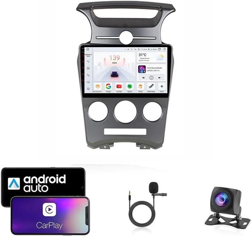 9 tums bilradio kompatibel för Kia Carens 2007-2011 med GPS-navigering CarPlay Android Car Eight-Core 4G Bluetooth WiFi MirrorLink Rattfjärrkontroll(T2 4 Core Wifi 2G+32G)