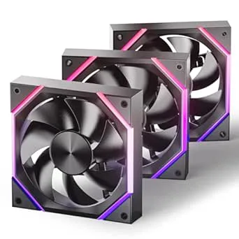 AsiaHorse RGB PC-fläkt, 120 mm chassifläkt [3 stycken] [HDB] 61,5 CFM/2000 RPM/2,16 MMH2O, ARGB fläkt 5V3PIN ARGB och 12V4PIN PWM-fläkt, 50 000 timmars livslängd Nyota-A12-svart
