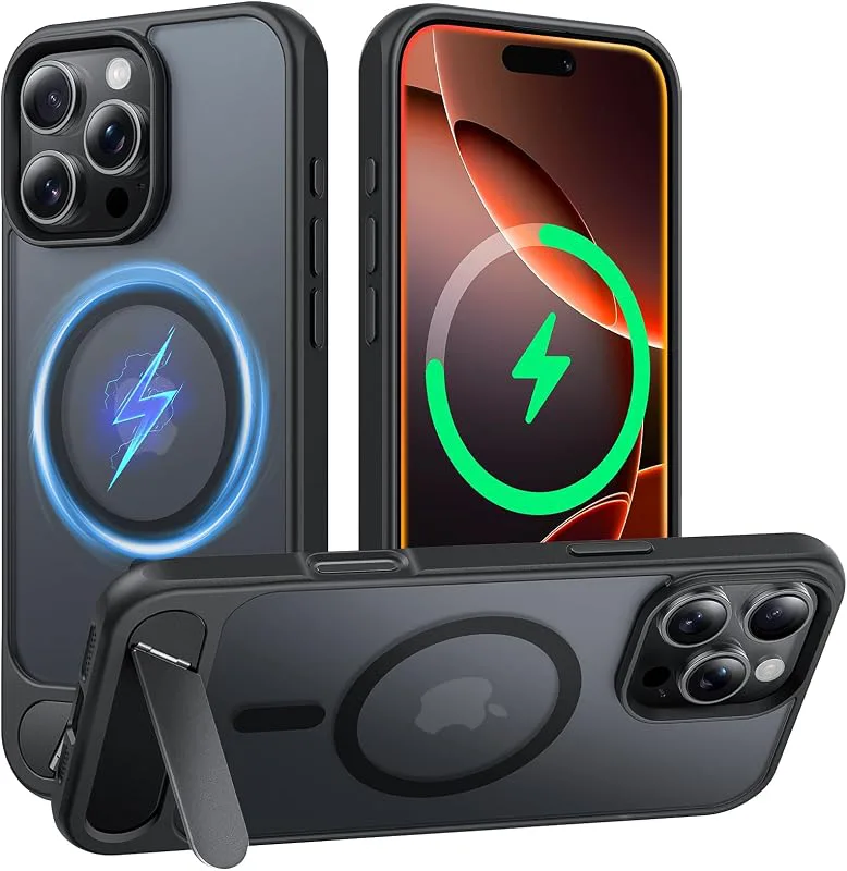 TAURI för iPhone 16 Pro Max Skal 6,9" med Justerbar Ställare, Kompatibelt med MagSafe, Halvgenomskinlig Matta Baksida, M
