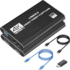 4K HDMI Video Capture-kort, USB 3.0 1080P 60FPS, Nintendo Switch Capture-kort för strömning, spel och strömning, fungerar med Xbox Series X/S, Xbox One X/S, PS4, PS5, OBS, kamera