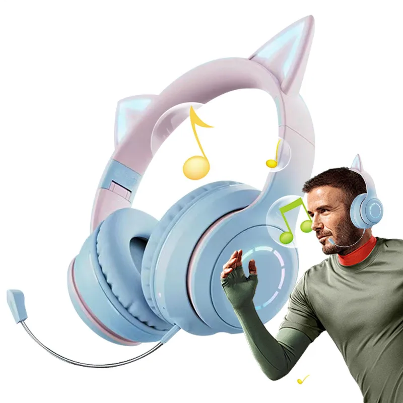 Cat Ear trådlösa hörlurar – mikrofon med RGB-belysning