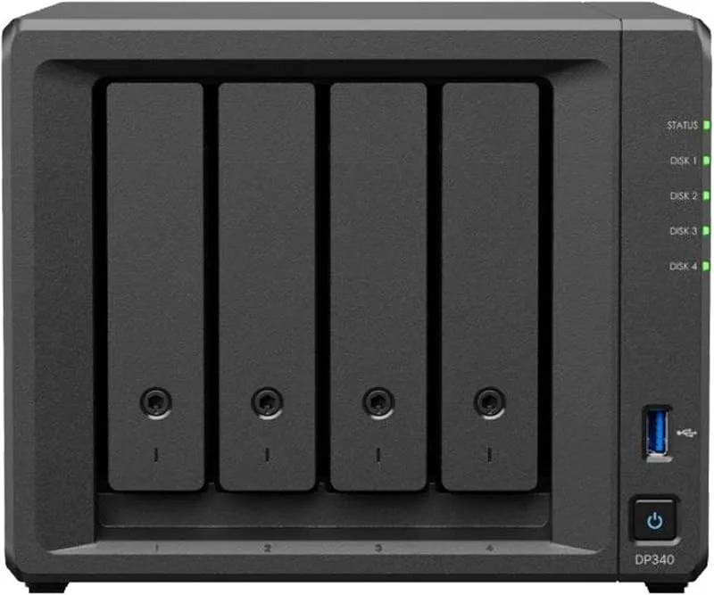 Synology DP340 ActiveProtect-enhet, 4 x 8 TB HDD 2 x 400 GB SSD-minne, 16 GB RAM, AMD R1600, upp till 10 GbE RJ45