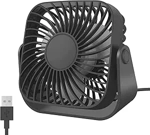 Jsdoin USB-fläkt, USB-skrivbord, liten, personlig, 3 hastigheter, skrivbordsfläkt, 360° rotation, stark vind, liten, kraftfull för kontor, hem, utomhus (svart)