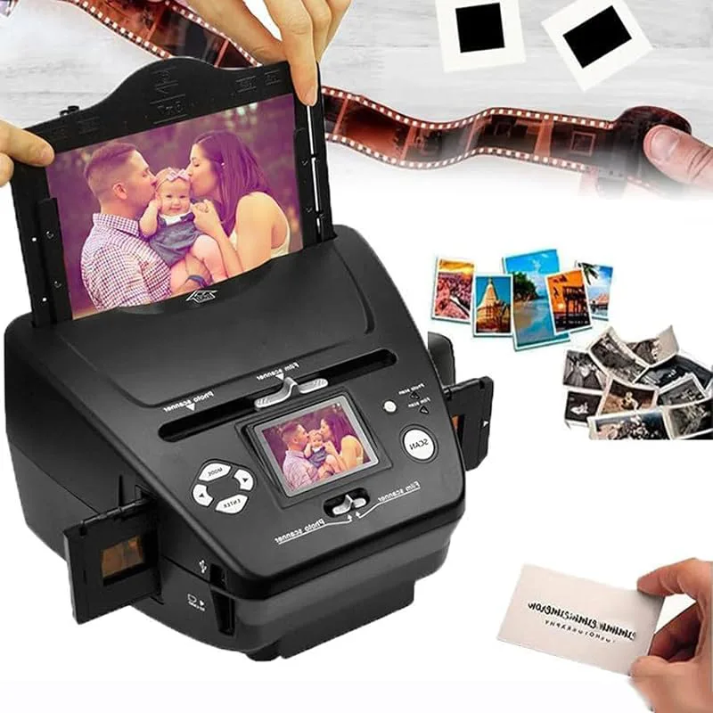Digital filmskanner, dia-negativ skanner, 2,4" LCD-skärm och 8,1 megapixel sensor, inbyggt 128 Mb minne, for 3 * 5/4 * 6/5 * 7 foton, diabilder och ne