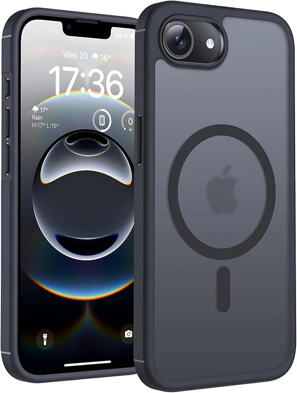 TOCOL Skal för iPhone 16e, Kameraskydd, Integrerad Magnetring, Kompatibel med Magsafe, Fallskydd, Genomskinlig Matt Baks