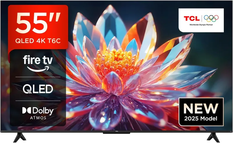 TCL 55T6C 55” QLED 4K HDR Fire TV (Smart TV med Dolby Vision & Atmos, HDR10+, Tryck & Fråga Alexa)