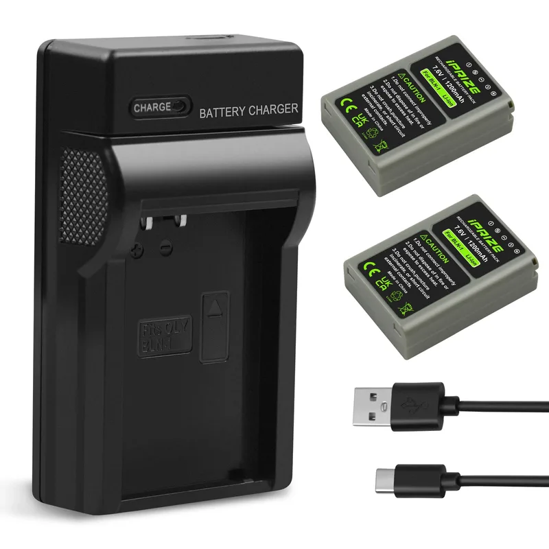 iPrize 2 x BLN-1 1 200 mAh och laddare för Olympus OM-D E-M1, E-M5 Mark II, E-P5, PEN-F, HLD-6, E-M10