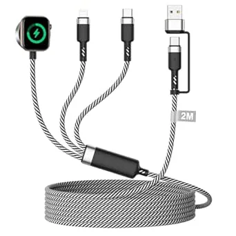 3-i-2-laddningskabel för Apple Watch och iPhone, 2M laddare Apple Watch laddningskabel USB C nylon Apple Watch kabel iWatch laddkabel för Apple Watch