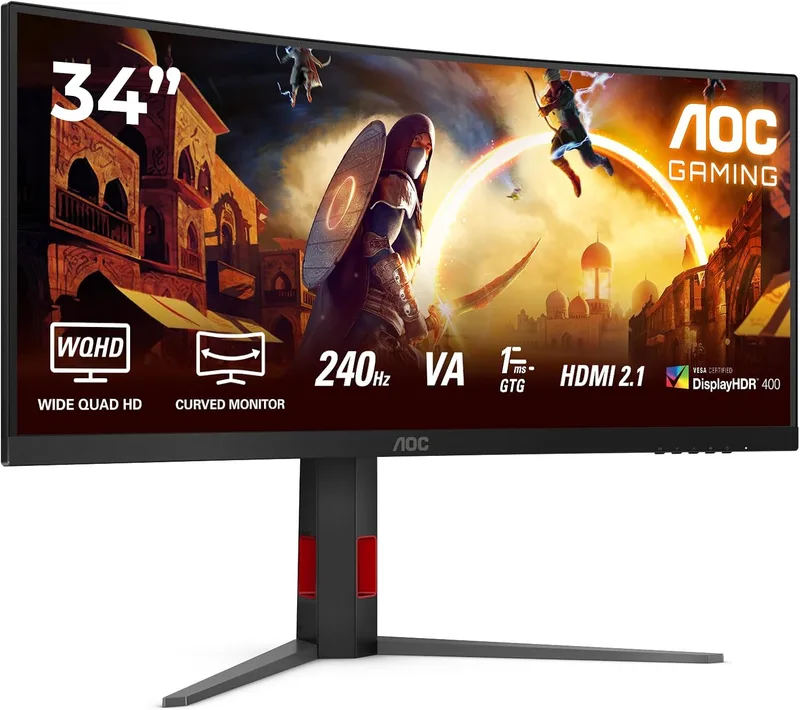 34" AOC CU34G4Z, Curved Fast VA 3440x1440, 0.3 ms, 240hz Adaptive Sync, 1500R, höjdjusterbar, 2xHDMI/DP, USB 3.2-hubb, 3 års garanti