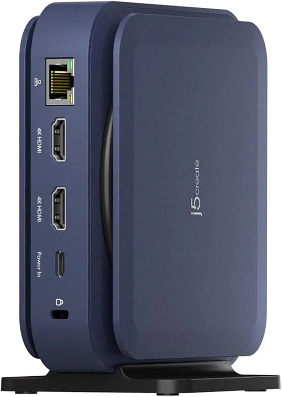 j5create Dual USB typ C 4K dockningsstation HDMI 140 W PD, snabbladdning Gigabit Ethernet, LAN med USB A och C 3.2 kabel 10 Gbps SD 3.0 kortläsare