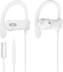 Avantree C171 USB-C-hörlurar med mikrofon och volymkontroll, kompatibla med iPhone 15 och 16, Android Type-C-telefoner, hörlurar med krokar för sport och löpning, vit