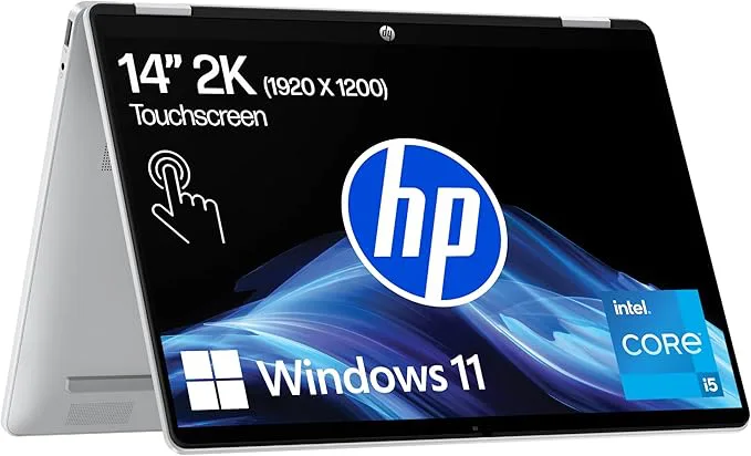 HP OmniBook 5 Flip 14-fp0254ng 2-i-1 konvertibel bärbar dator, 14-tums 2K pekskärm (1920 x 1200), Intel Core i5-1334U, 16 GB RAM, 512 GB SSD, QWERTZ, Windows 11 Home, silver