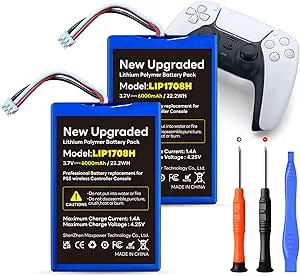 2 stycken för Sony PS5, [6 000 mAh] (ny uppgradering) Li-Ion batteri, ersättning för PS5 Playstation 5 DualSense, trådlös styrenhet